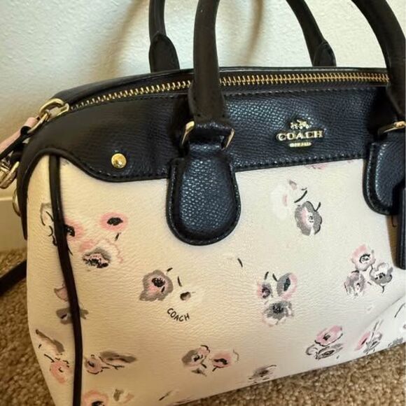 Coach Mini Bennett Satchel Crossbody Bag – Floral Print, Black/Pink, Leather - Picture 3 of 10